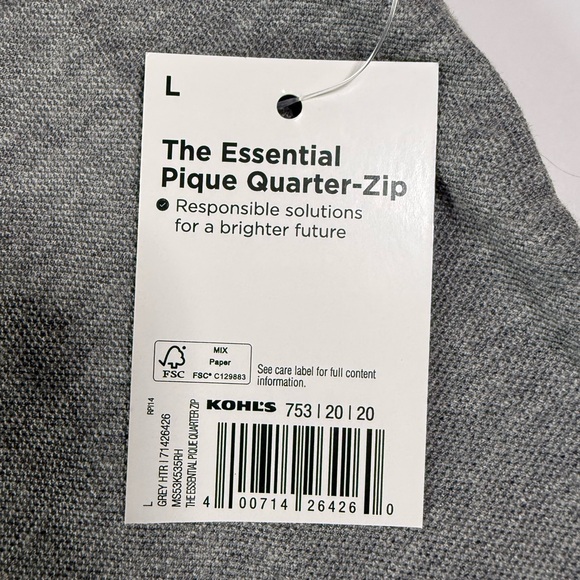 NWT Sonoma Men’s Essential Pique Quarter-Zip Heather Gray Size L - Picture 8 of 13